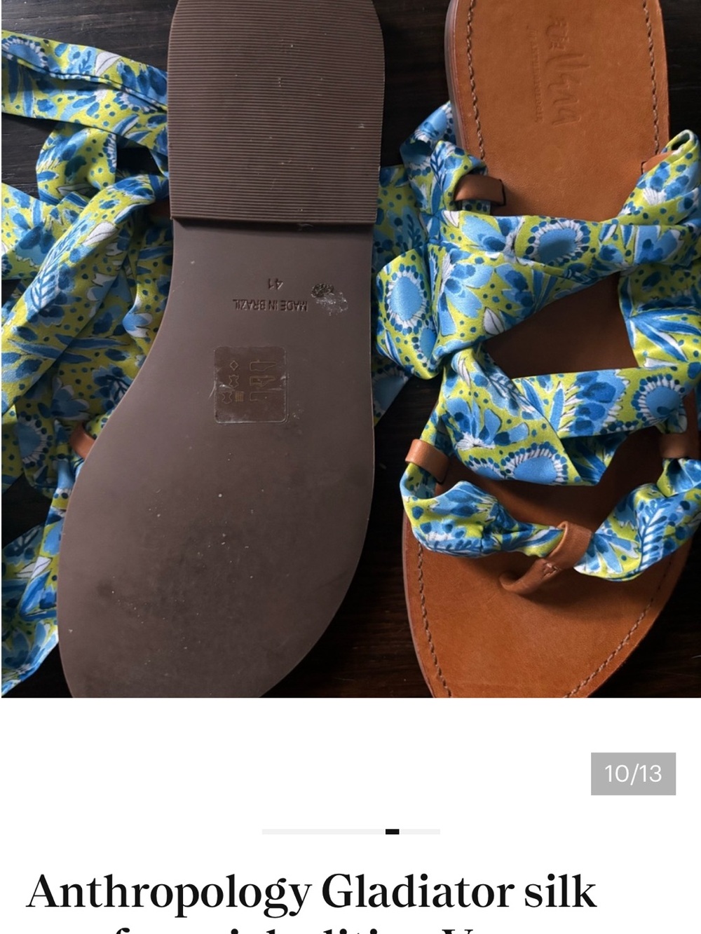 Anthropologie Blue & Green Floral Silk Wrap Gladiator Sandals